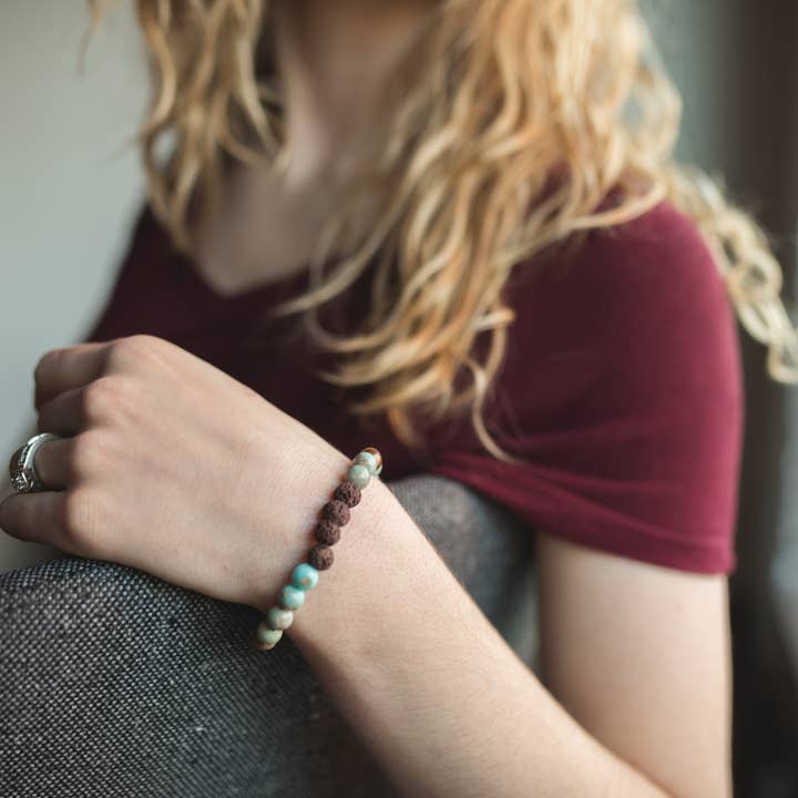 BOPS WHOLESALE - Wholesale Beaded Bracelet - Zengo Turquoise & Lava Stones Stretchy Bracelet