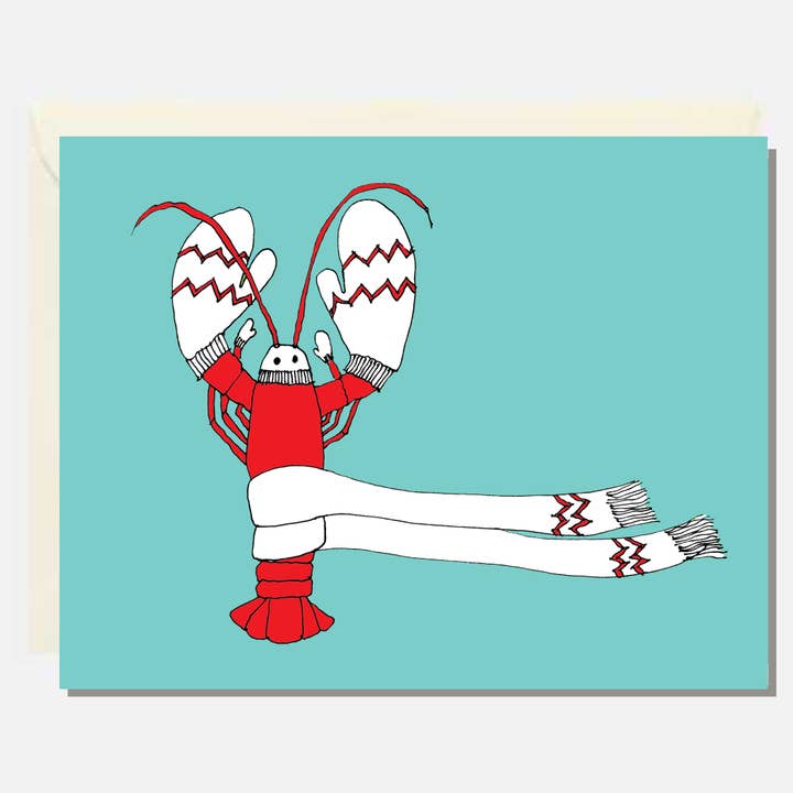 Lobster Mittens Winter Card for wholesale by Rachelink Cards & Illustrations