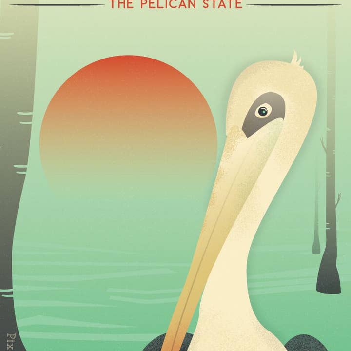 Affiche de l'État de Pélican pour la vente par Pixel & Ink Creative