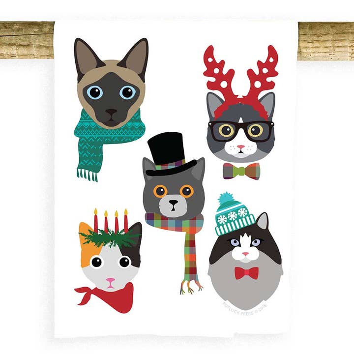 Holiday Cat Characters Towel for wholesale by Potluck Press