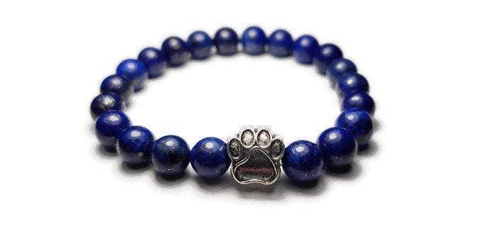 Foxfire Stones - Wholesale Beaded Bracelet - Silver - Lapis Lazuli Paw Print Healing Stone Bracelet0