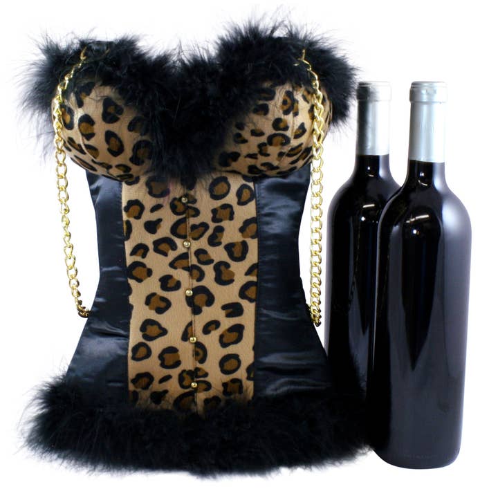 Tipsy Totes - Wholesale Wine Tote - Cheetah Bustier Double Tote Bag0
