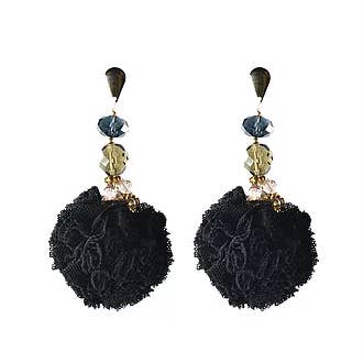 Black Pompom Earrings for wholesale by NARA HANDMADE JEWELRY