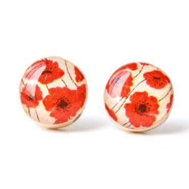 Red Poppy Studs Post Earrings for wholesale by Starlight Woods