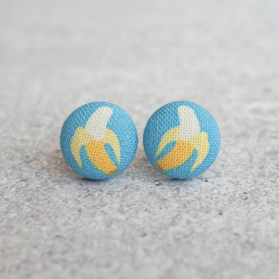 That's Bananas Fabric Button Earrings for wholesale by Rachel O's