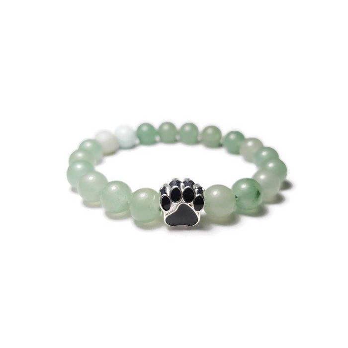 Black - Green Aventurine Paw Print Healing Stone Bracelet for wholesale by Foxfire Stones