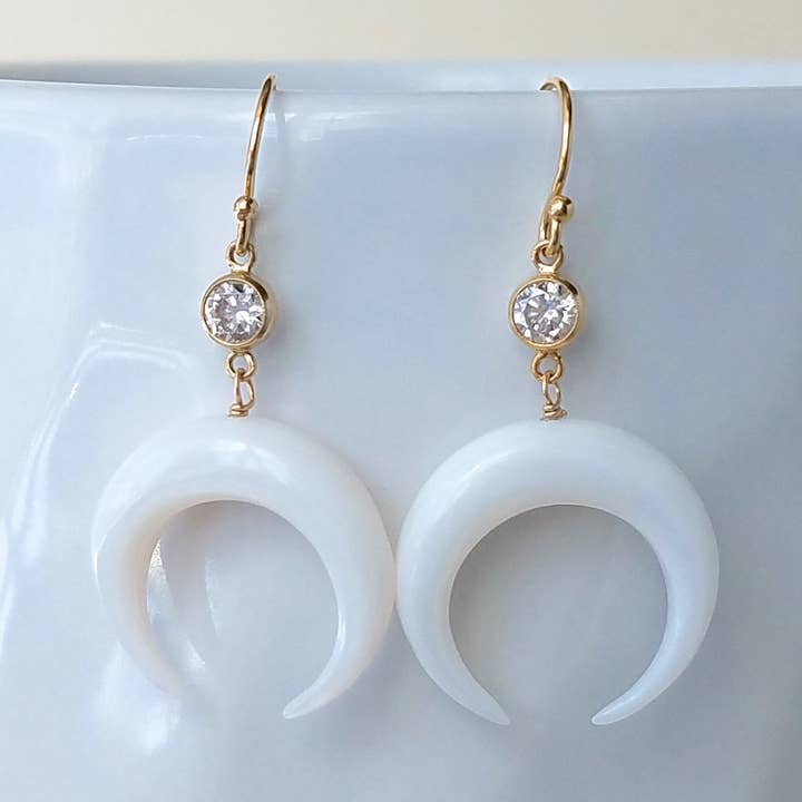 Mother of Pearl Double Horn Earrings for wholesale by MissElenious Jewelry