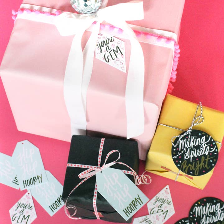 Thimblepress - Wholesale Gift Tag - Hip Hip Hooray Foil Stamped Gift Tags - Box of 101