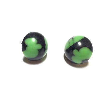 Black and Green Batik Retro Button Stud for wholesale by Leetie Lovendale