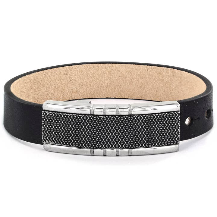 Pulsera de cuero negro con hebilla cruzada para venta al por mayor de West Coast Jewelry