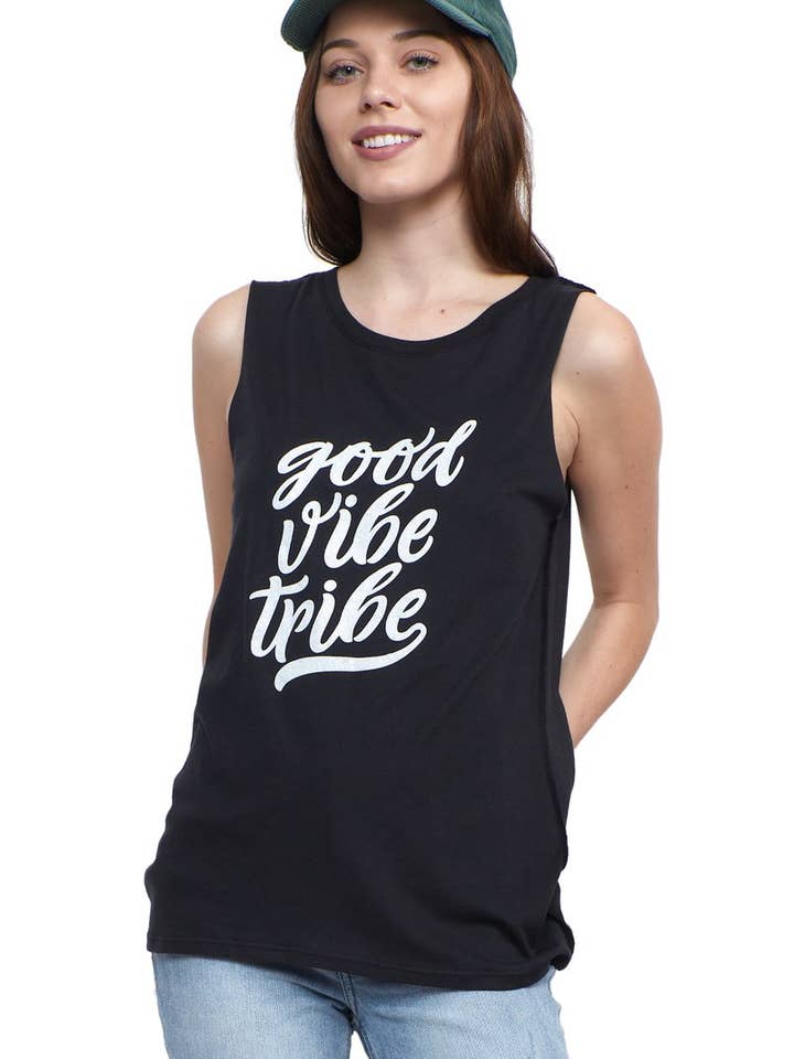 Vibe Tribe Schwarzes Muskel-T-Shirt für den Großhandel von Social Sunday