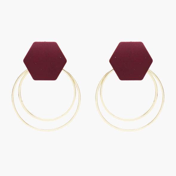 Mia Accessories - Wholesale Dangle Earrings - Geometric Burgundy Earrings