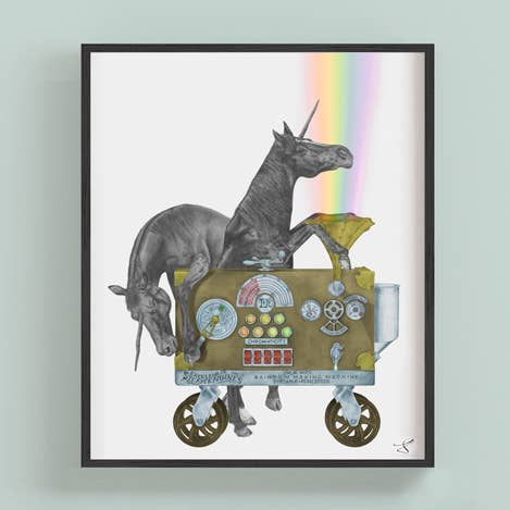 Étude de portrait de licorne Ruby Jezebel et Jackpot Flame 9 x 12 pour la vente par Central & Gus