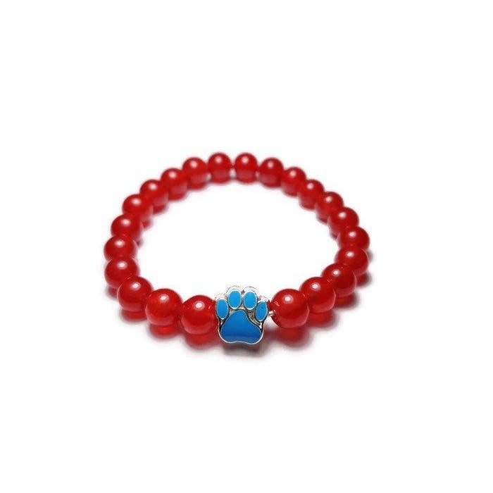 Baby blå - Ruby rød Jade pote Print helbredende sten armbånd for engroshandel hos Foxfire Stones