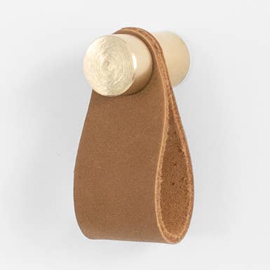 Cassidy Leather Pull - Brass + Tan for wholesale by Lamborn Studio