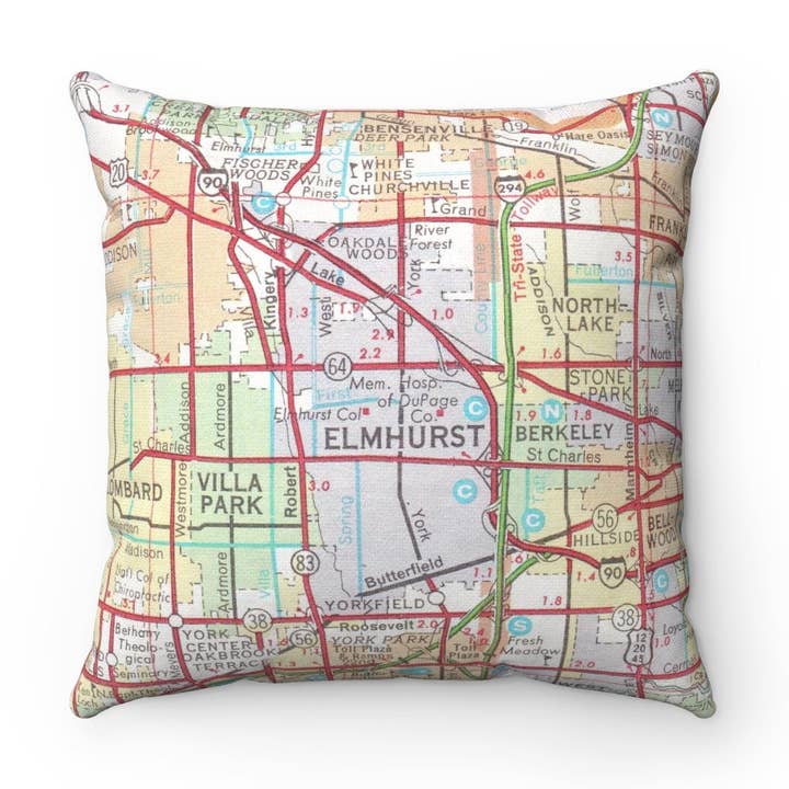 Daisy Mae Designs - Wholesale Throw/Decorative Pillow - Elmhurst Illinois Map Throw Pillow Decorative Pillow0