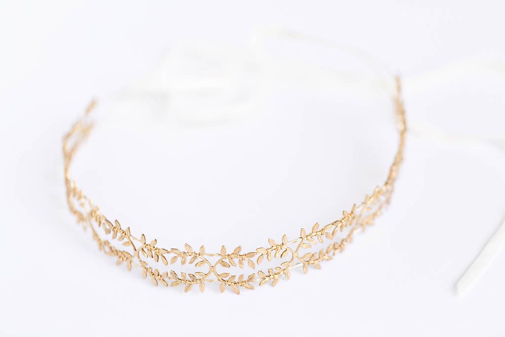 Acute Designs – Tiara – Mulher por atacado – Coroa de folha de samambaia de latão dourado1
