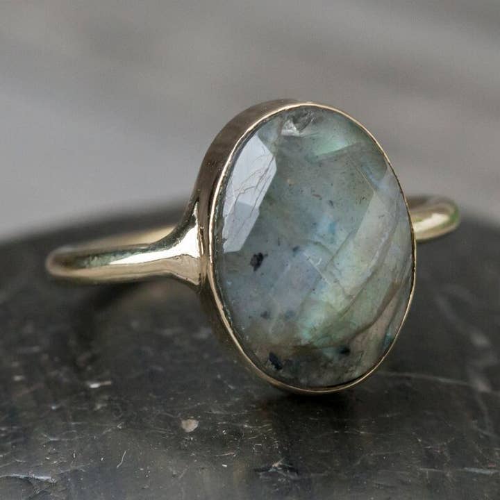 Simple Faceted Labradorite Brass Cocktail Ring for wholesale by Baizaar
