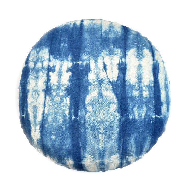 Shibori Indigo 16" Round Cotton Canvas Pillow—Stripes for wholesale by Gray Green Goods