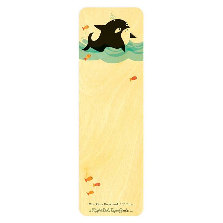 Otto Orca Wood Bookmark / Ruler for wholesale by Night Owl Paper Goods