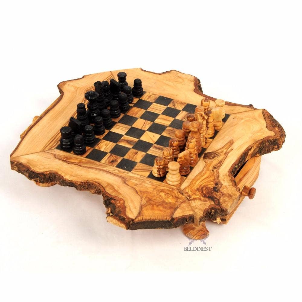 Beldinest Handmade Large Olive Wood Chess Board Set (Tunisia) 