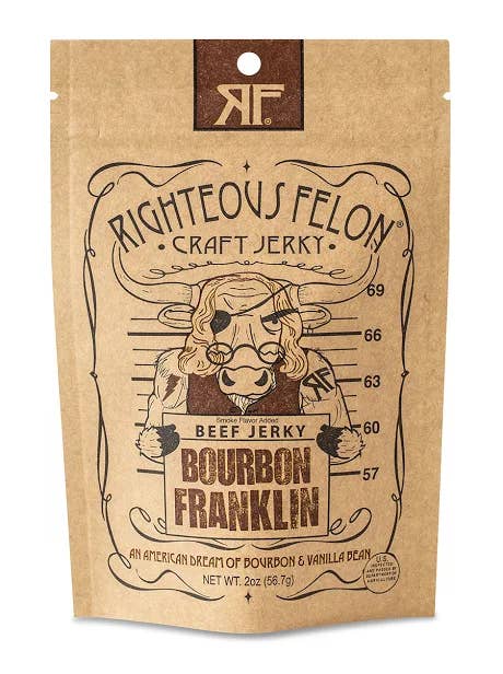 Righteous Felon Craft Jerky - Wholesale Jerky - Bourbon Franklin Beef Jerky 2oz