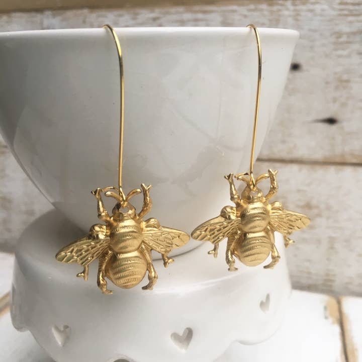 Red Truck Designs - Wholesale Dangle Earrings - Large Gold Bee Earrings Big Bumblebee Earrings Honeybee