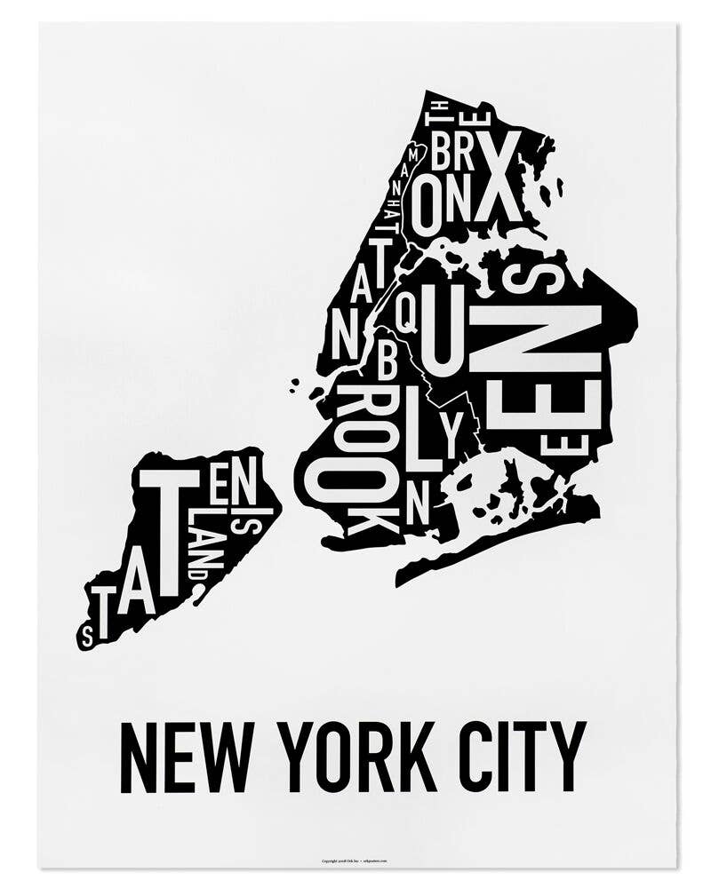 Ork Posters - Wholesale Poster - 18" x 24" New York City Boroughs Map Black & White Poster0