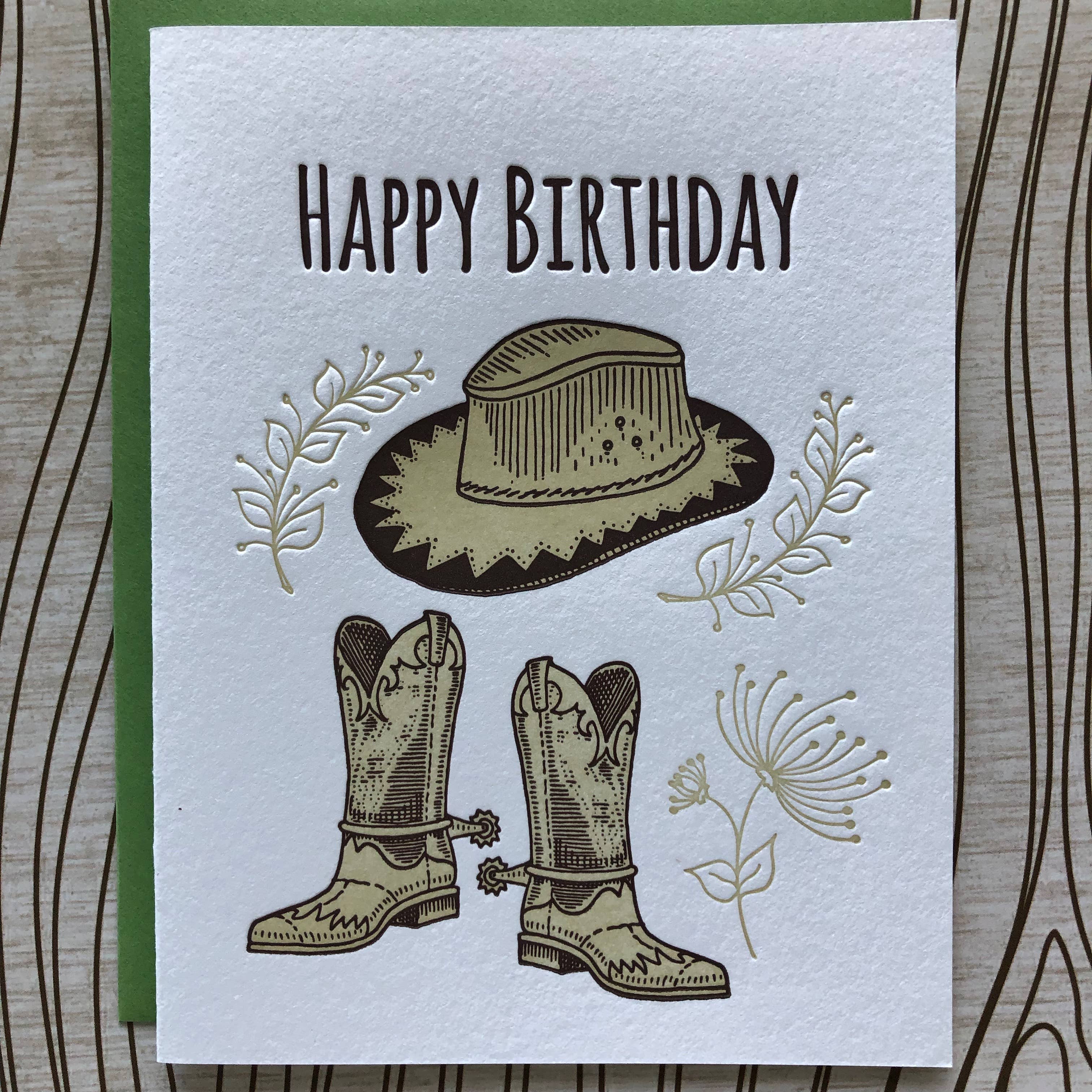 Lucky Bee Press - Wholesale Birthday Card - Happy Birthday Cowboy - letterpress card1