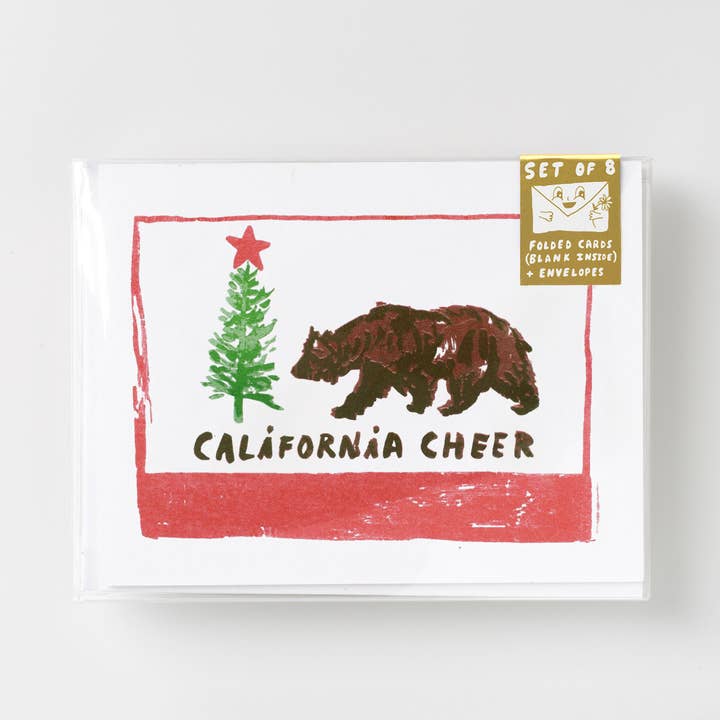 Set of 8 - California Cheer Risograph Card for wholesale by Yellow Owl Workshop
