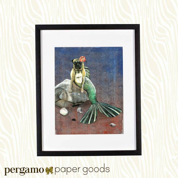 Pergamo Paper Goods - Wholesale Art Print - Mermaid Pug 8X10 Art Print2