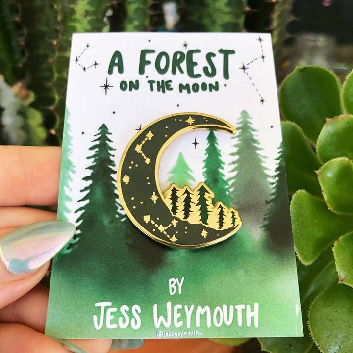 Forest on Moon Enamel Pin for wholesale by Jess Weymouth
