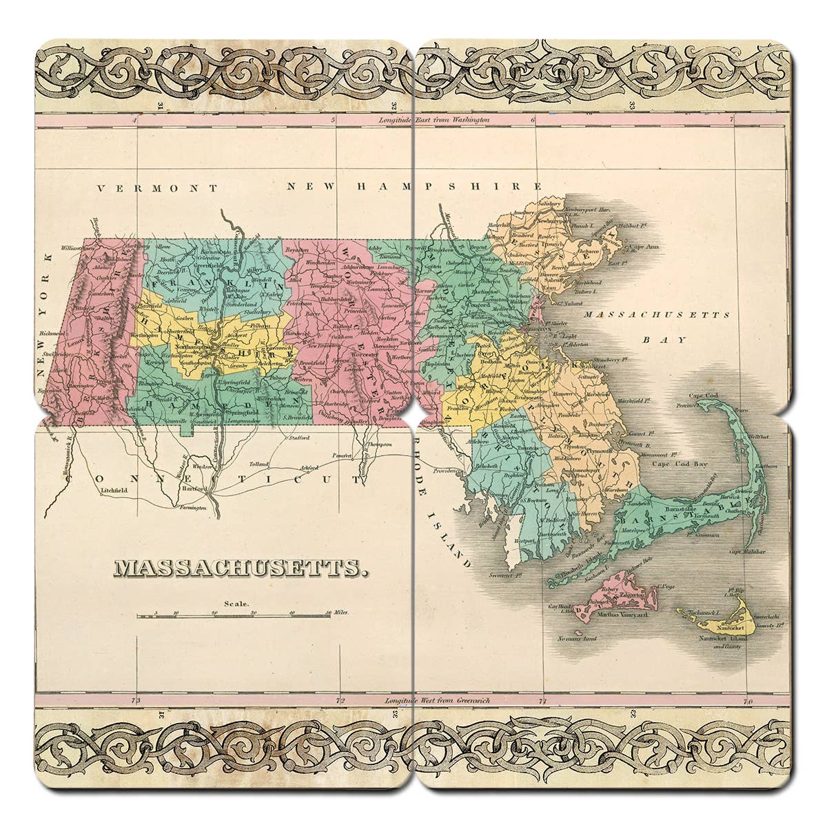 Torched Products - Wholesale Coasters - State Old World Map Coasters - Set of 4 Wood Coasters17