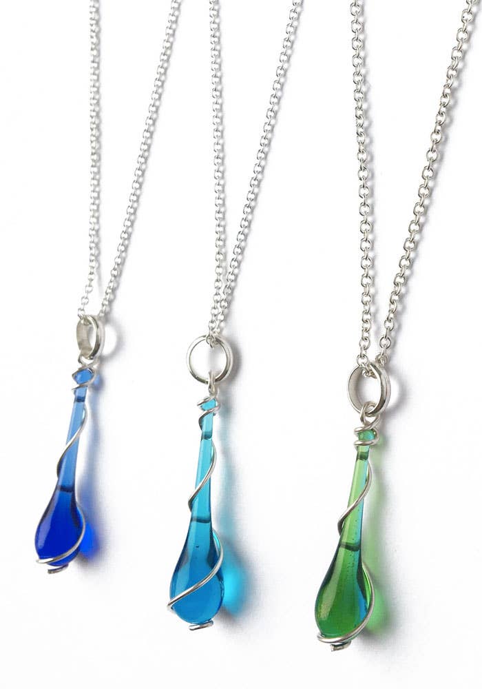 Sundrop Jewelry - Wholesale Pendant/Charm Necklace - Lyra Glass Teardrop Pendant Necklace with Silver Spiral8