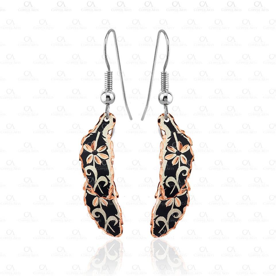 COPPER ARTS INC. - Wholesale Dangle Earrings - CA YM 437 Floral Feather Design Earrings0