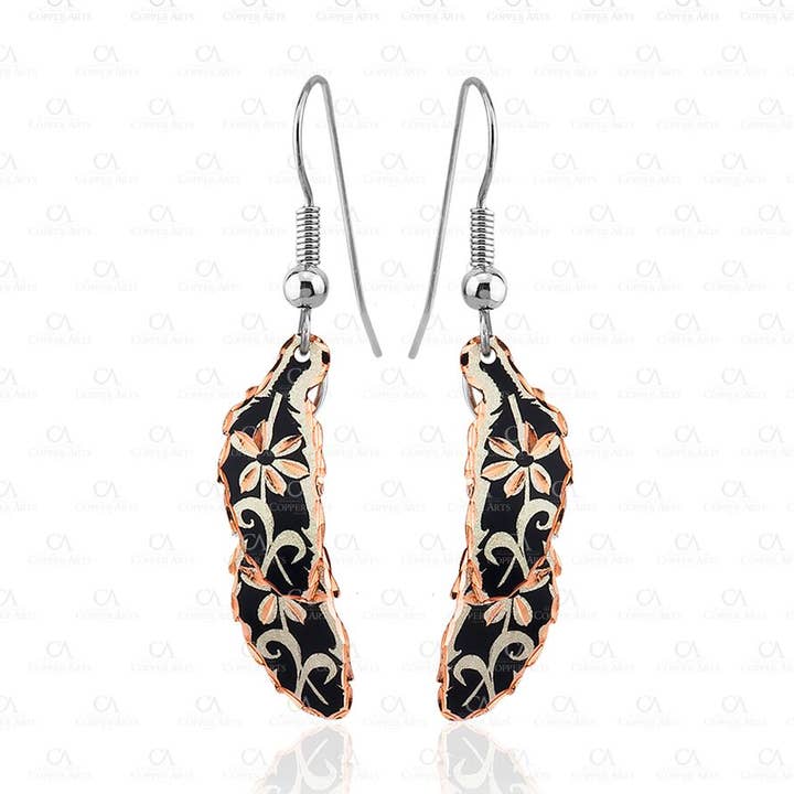 COPPER ARTS INC. - Wholesale Dangle Earrings - CA YM 437 Floral Feather Design Earrings0
