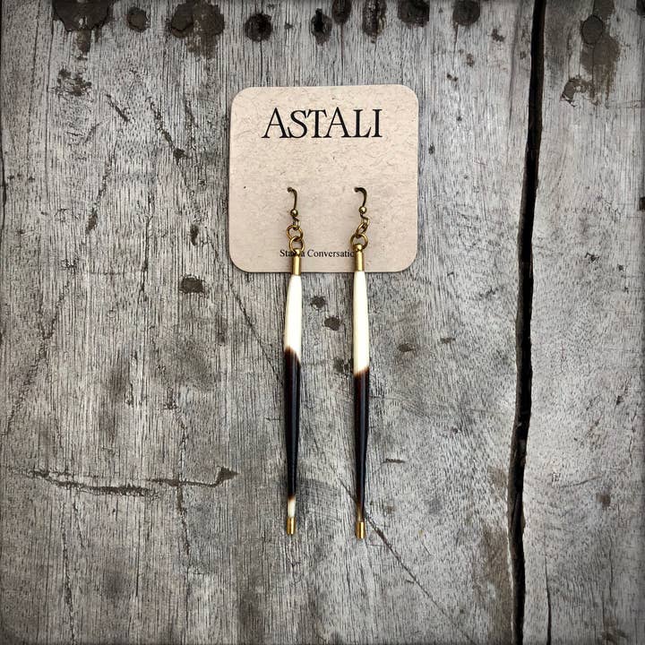 ASTALI - Wholesale Dangle Earrings - Porcupine Quill Earrings - Short, Black/Brown & Ivory, Brass3
