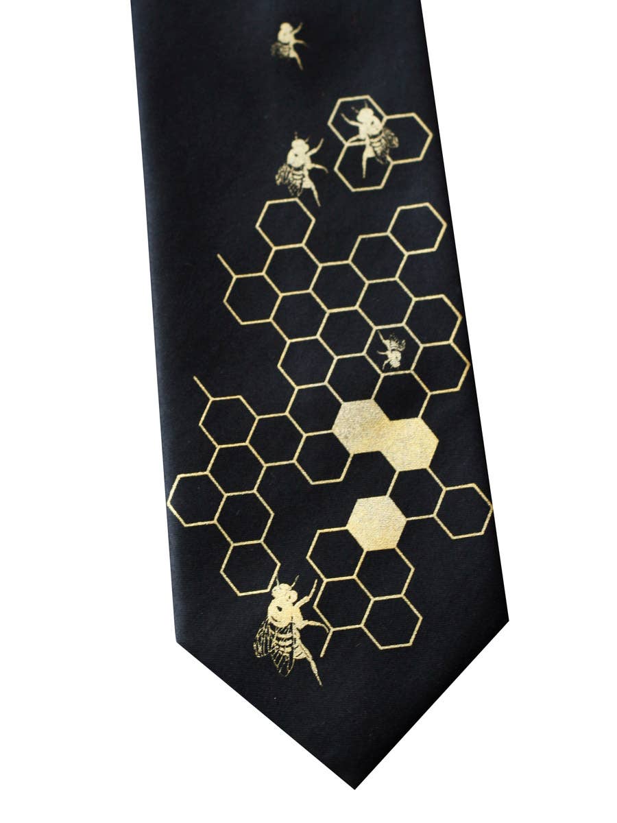 Cyberoptix Tie Lab - Wholesale Necktie - Men's - Honey Bee Necktie. Bee Hive "Oh Honey" Honeycomb Tie0
