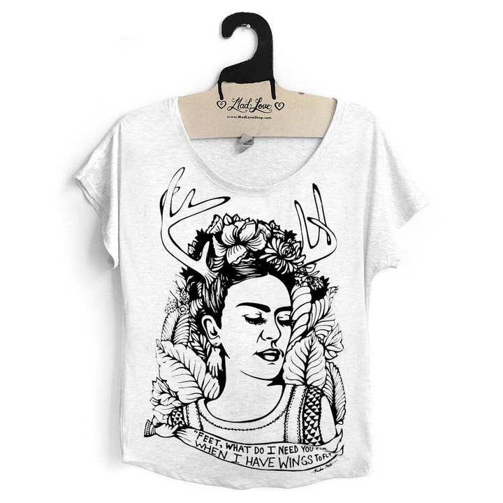 Hvid Dolman Top med Frida Print for engroshandel hos Mad Love Shop
