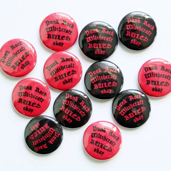 Midge Blitz - Wholesale Lapel Pin/Button - Punk Rock Witchcraft Button in Red or Black0