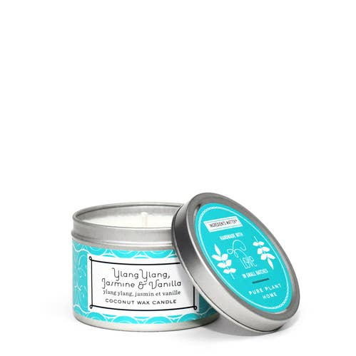 Petite cire d'ylang-ylang/jasmin/vanille et noix de coco en étain de 3 oz pour la vente par Pure Plant Home