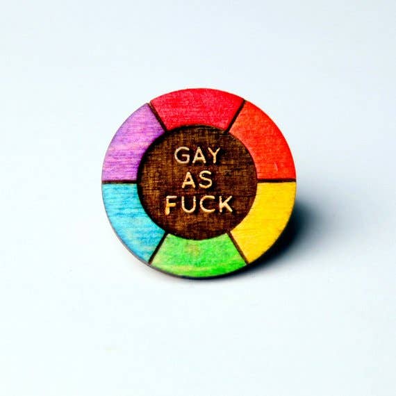 Gay as Fuck Rainbow - Lasercut Pin for wholesale by Studio Smalls