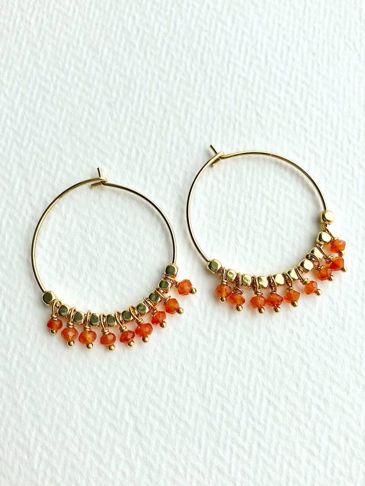 Gold Carnelian Hoop Earrings | Orange Hoops for wholesale by Laura Stark Designs
