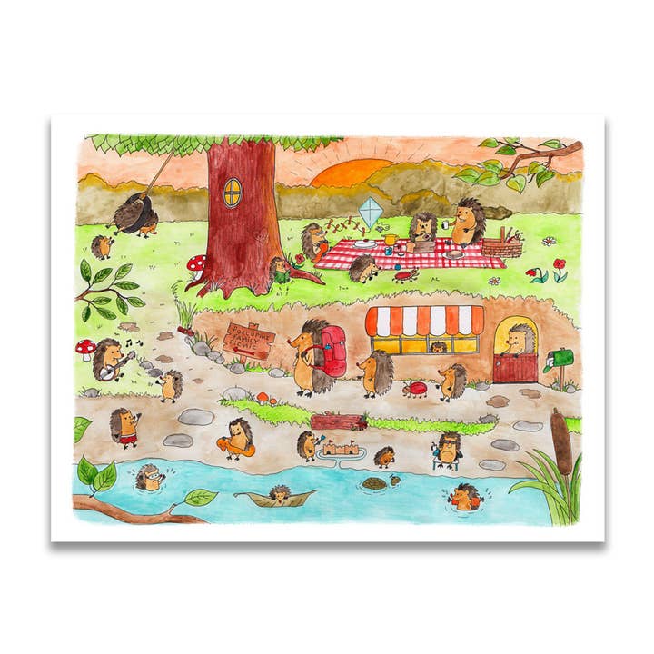 11 „x 14" Porcupine Picnic Print voor wholesale door Jodi Lynn's Emporium of Doodles