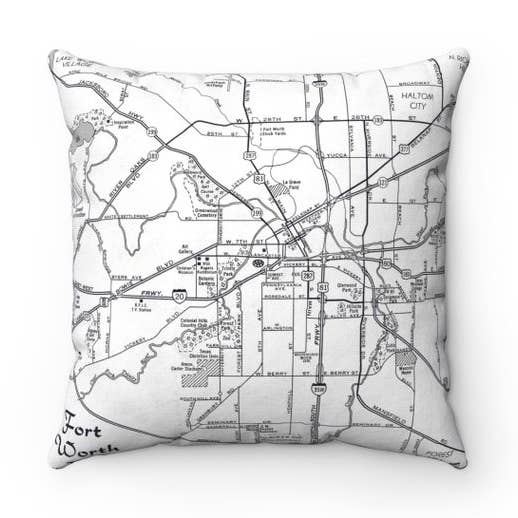 Ft Worth Texas Map Pillow Throw Pillow Decorative Pillow for wholesale by Daisy Mae Designs