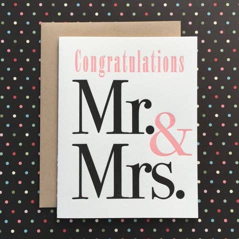 Lucky Bee Press - Wholesale Felicitatie-kaartje - Gefeliciteerd Mr & Mrs. - boekdrukkaart0