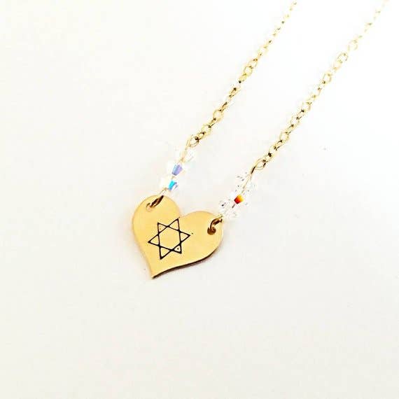 Salt and Sparkle - Wholesale Pendant/Charm Necklace - Crystal Heart Necklace with Stamped Star of David3