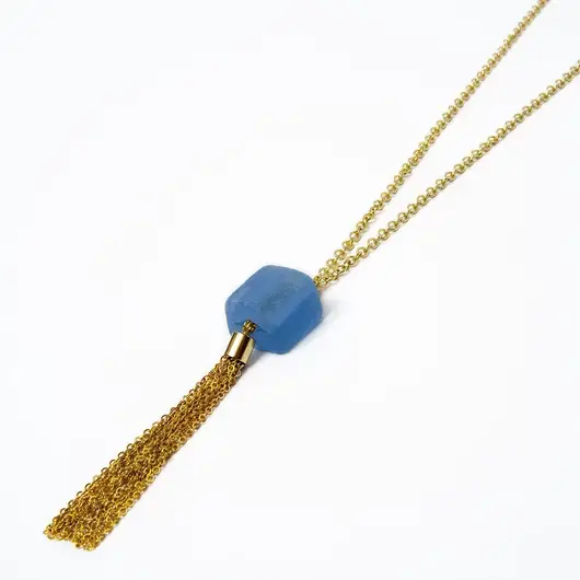Smart Glass Recycled Jewelry - Wholesale Pendant/Charm Necklace - CUBE LONG TASSEL NECKLACE4
