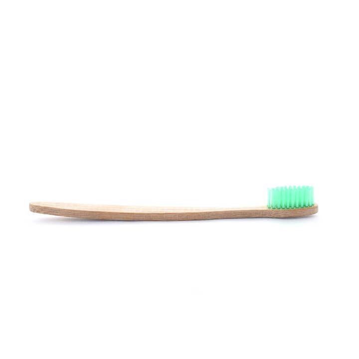 Bamboo Toothbrush with Teal Bristles for wholesale by Dirt Don't Hurt