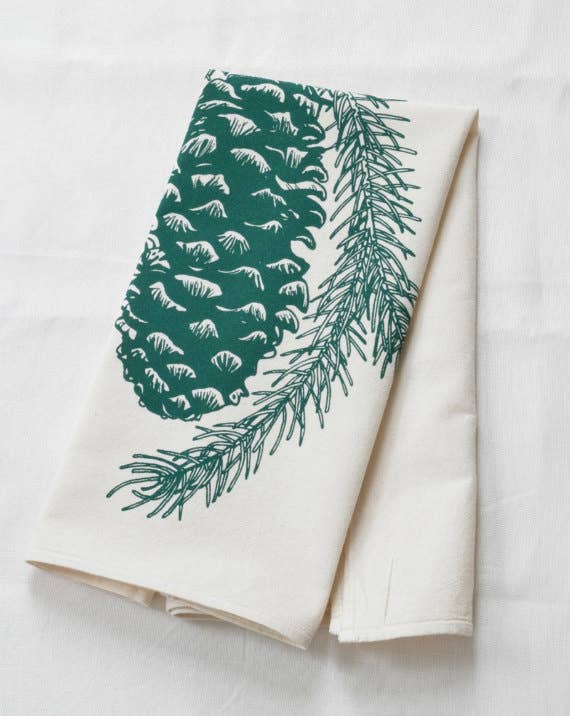 Hearth and Harrow – wholesale Tea towel – Pine Cone Tea Towel - Organic Cotton - Woodland Print - Eco1